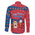 Korea Christmas Family Matching Off Shoulder Short Dress and Hawaiian Shirt with Santa in Hanbok Tiger Character and Traditional Mask Pattern Design - Wonder Print Shop