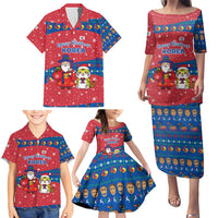 Korea Christmas Family Matching Puletasi and Hawaiian Shirt with Santa in Hanbok Tiger Character and Traditional Mask Pattern Design - Wonder Print Shop