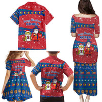 Korea Christmas Family Matching Puletasi and Hawaiian Shirt with Santa in Hanbok Tiger Character and Traditional Mask Pattern Design - Wonder Print Shop