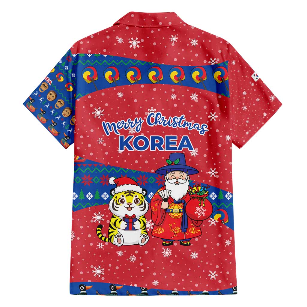 Korea Christmas Family Matching Puletasi and Hawaiian Shirt with Santa in Hanbok Tiger Character and Traditional Mask Pattern Design - Wonder Print Shop