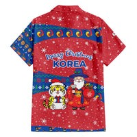 Korea Christmas Family Matching Puletasi and Hawaiian Shirt with Santa in Hanbok Tiger Character and Traditional Mask Pattern Design - Wonder Print Shop