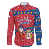 Korea Christmas Family Matching Puletasi and Hawaiian Shirt with Santa in Hanbok Tiger Character and Traditional Mask Pattern Design - Wonder Print Shop