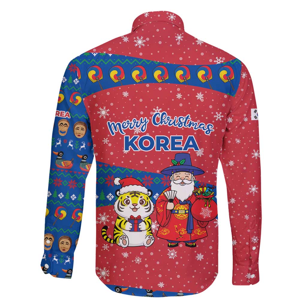 Korea Christmas Family Matching Puletasi and Hawaiian Shirt with Santa in Hanbok Tiger Character and Traditional Mask Pattern Design - Wonder Print Shop