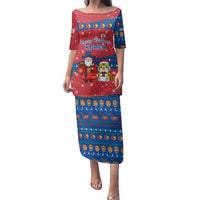 Korea Christmas Family Matching Puletasi and Hawaiian Shirt with Santa in Hanbok Tiger Character and Traditional Mask Pattern Design - Wonder Print Shop