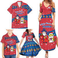 Korea Christmas Family Matching Summer Maxi Dress and Hawaiian Shirt with Santa in Hanbok Tiger Character and Traditional Mask Pattern Design - Wonder Print Shop