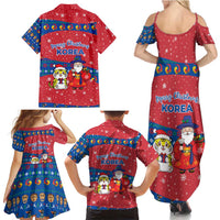 Korea Christmas Family Matching Summer Maxi Dress and Hawaiian Shirt with Santa in Hanbok Tiger Character and Traditional Mask Pattern Design - Wonder Print Shop