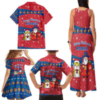 Korea Christmas Family Matching Tank Maxi Dress and Hawaiian Shirt with Santa in Hanbok Tiger Character and Traditional Mask Pattern Design - Wonder Print Shop