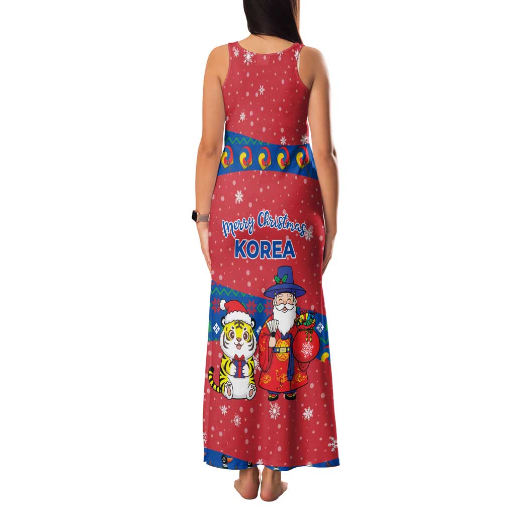 Korea Christmas Family Matching Tank Maxi Dress and Hawaiian Shirt with Santa in Hanbok Tiger Character and Traditional Mask Pattern Design - Wonder Print Shop