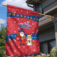 Korea Christmas Garden Flag with Santa in Hanbok Tiger Character and Traditional Mask Pattern Design - Wonder Print Shop