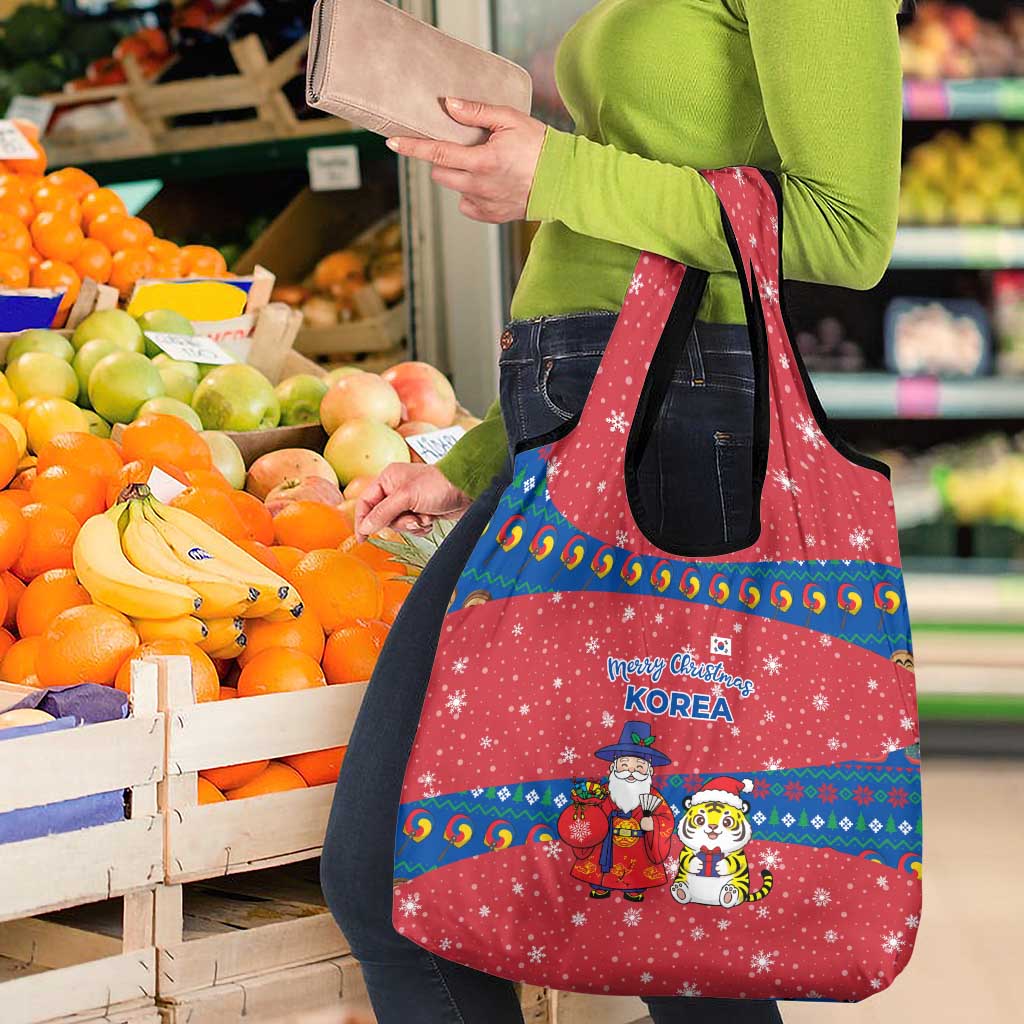 Korea Christmas Grocery Bag with Santa in Hanbok Tiger Character and Traditional Mask Pattern Design - Wonder Print Shop