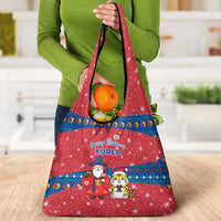 Korea Christmas Grocery Bag with Santa in Hanbok Tiger Character and Traditional Mask Pattern Design - Wonder Print Shop
