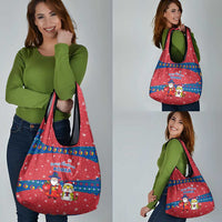 Korea Christmas Grocery Bag with Santa in Hanbok Tiger Character and Traditional Mask Pattern Design - Wonder Print Shop