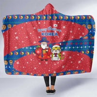 Korea Christmas Hooded Blanket with Santa in Hanbok Tiger Character and Traditional Mask Pattern Design - Wonder Print Shop