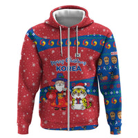 Korea Christmas Hoodie with Santa in Hanbok Tiger Character and Traditional Mask Pattern Design - Wonder Print Shop