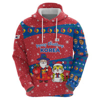 Korea Christmas Hoodie with Santa in Hanbok Tiger Character and Traditional Mask Pattern Design - Wonder Print Shop