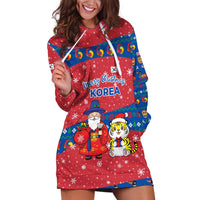 Korea Christmas Hoodie Dress with Santa in Hanbok Tiger Character and Traditional Mask Pattern Design - Wonder Print Shop