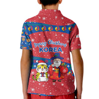 Korea Christmas Kid Polo Shirt with Santa in Hanbok Tiger Character and Traditional Mask Pattern Design - Wonder Print Shop