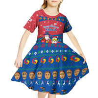 Korea Christmas Kid Short Sleeve Dress with Santa in Hanbok Tiger Character and Traditional Mask Pattern Design - Wonder Print Shop
