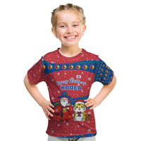 Korea Christmas Kid T Shirt with Santa in Hanbok Tiger Character and Traditional Mask Pattern Design - Wonder Print Shop