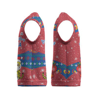 Korea Christmas Knitted V-Neck Vest with Santa in Hanbok Tiger Character and Traditional Mask Pattern Design - Wonder Print Shop