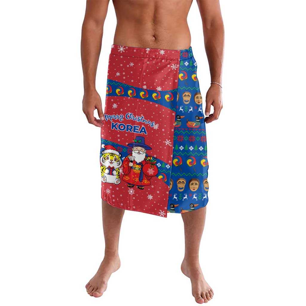 Korea Christmas Lavalava with Santa in Hanbok Tiger Character and Traditional Mask Pattern Design - Wonder Print Shop