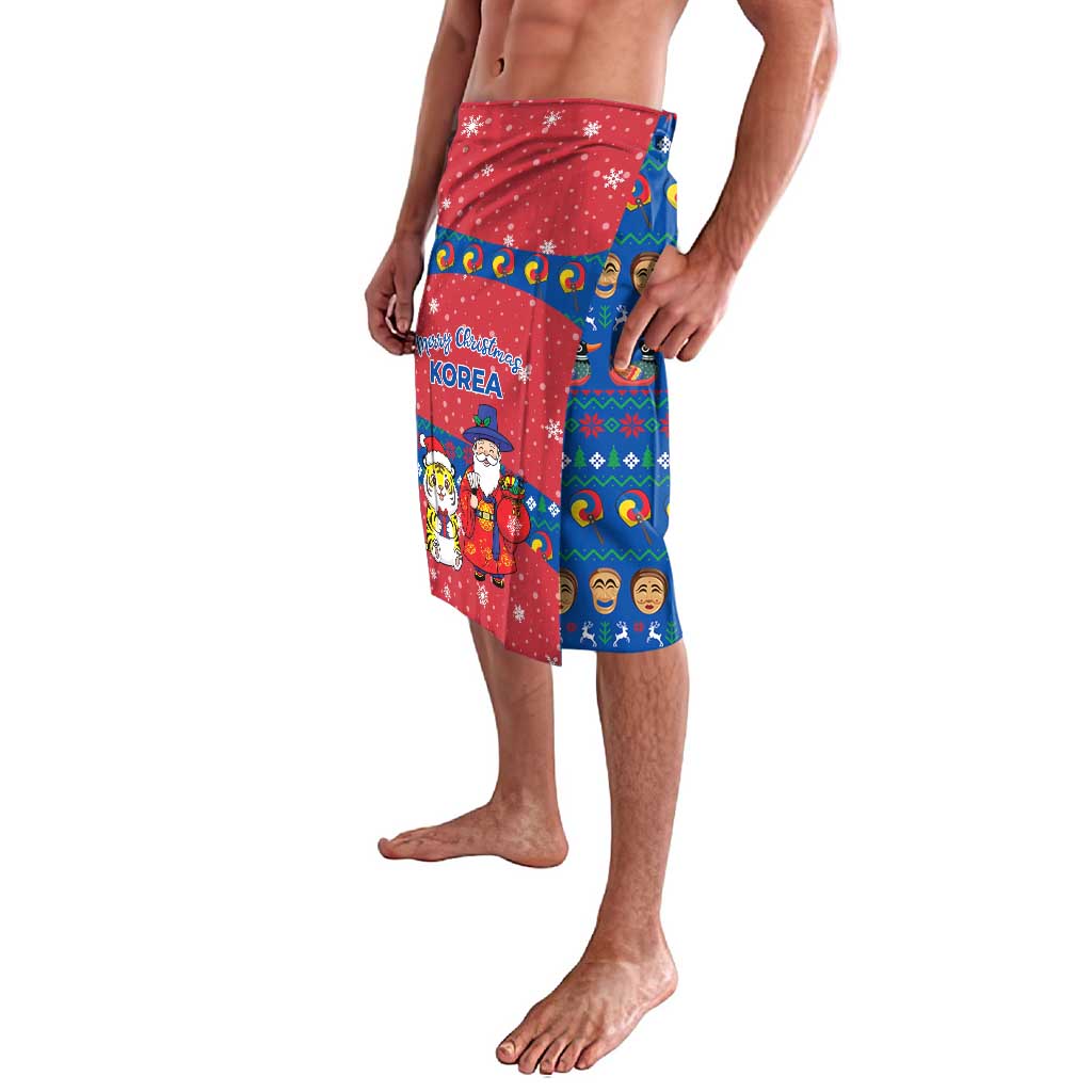 Korea Christmas Lavalava with Santa in Hanbok Tiger Character and Traditional Mask Pattern Design - Wonder Print Shop