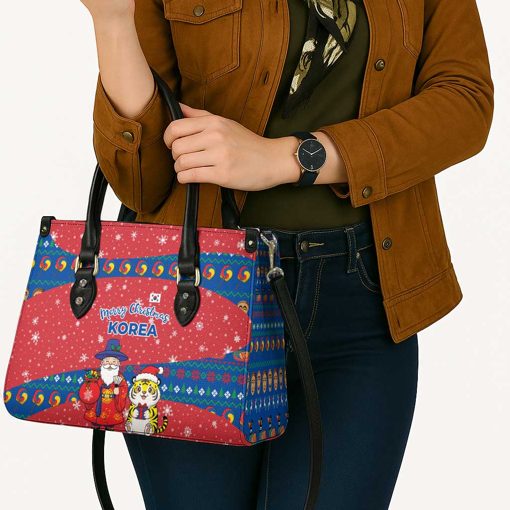 Korea Christmas Leather Bag with Santa in Hanbok Tiger Character and Traditional Mask Pattern Design - Wonder Print Shop