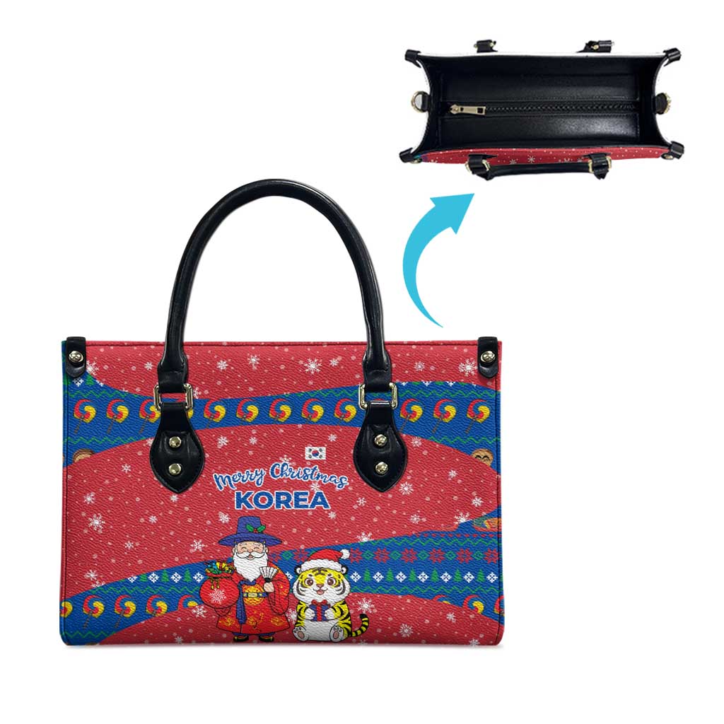 Korea Christmas Leather Bag with Santa in Hanbok Tiger Character and Traditional Mask Pattern Design - Wonder Print Shop