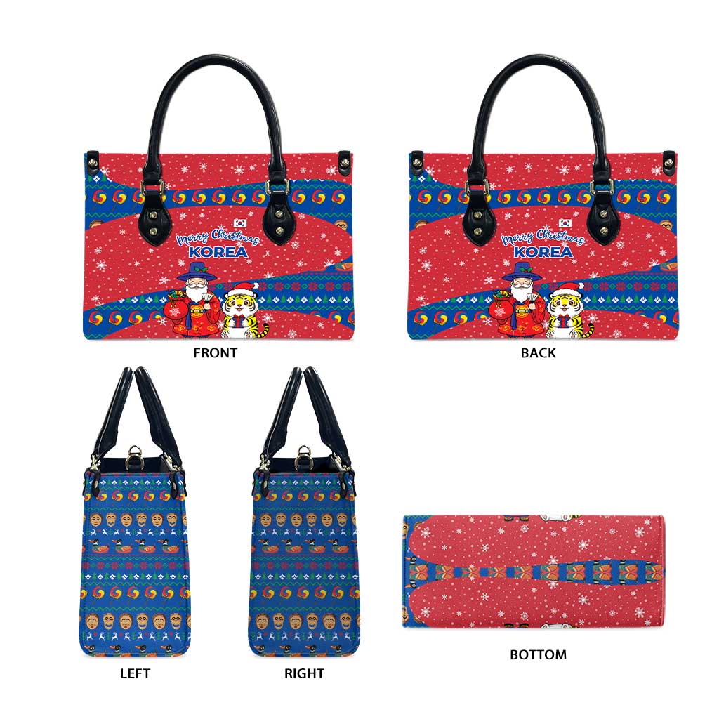 Korea Christmas Leather Bag with Santa in Hanbok Tiger Character and Traditional Mask Pattern Design - Wonder Print Shop