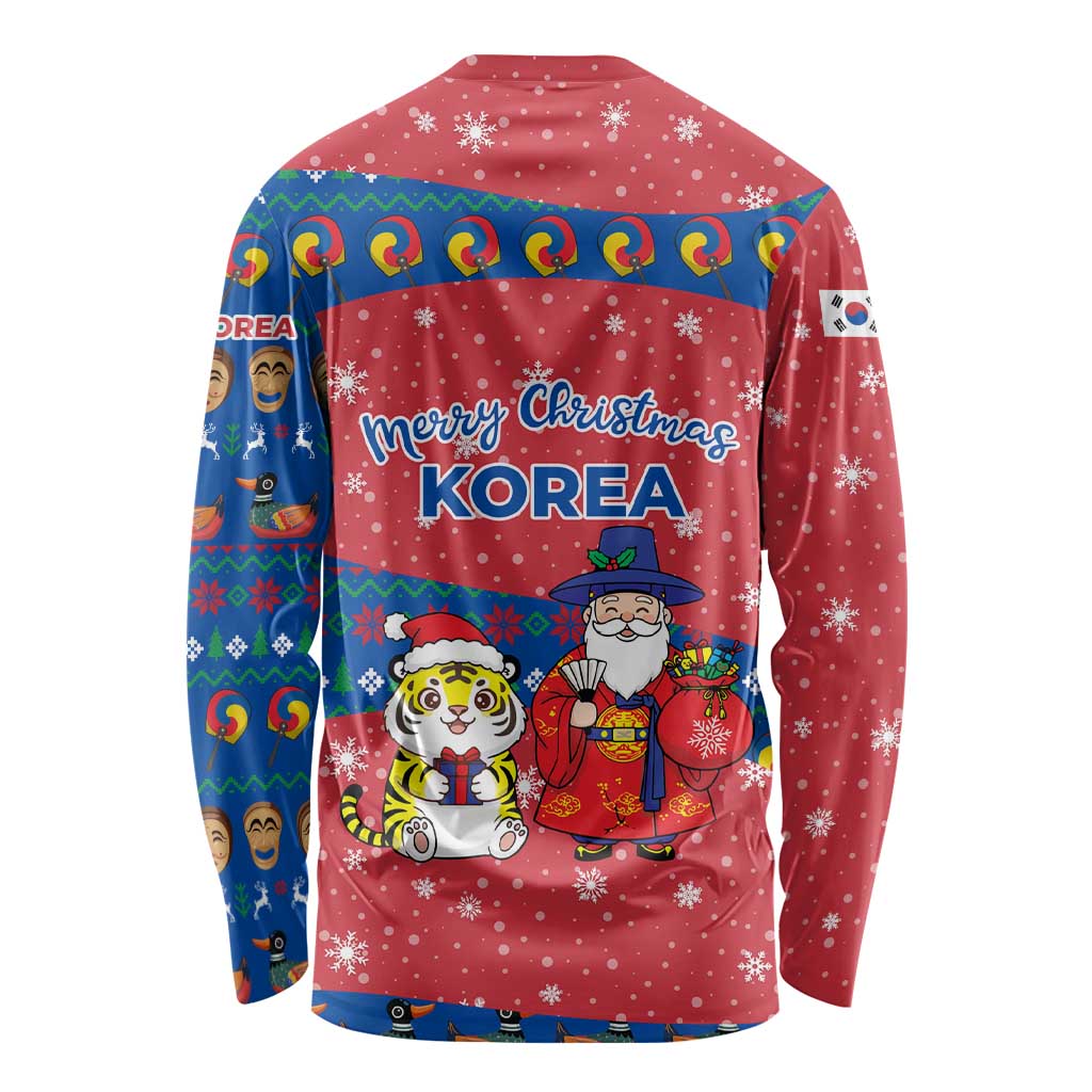 Korea Christmas Long Sleeve Shirt with Santa in Hanbok Tiger Character and Traditional Mask Pattern Design - Wonder Print Shop