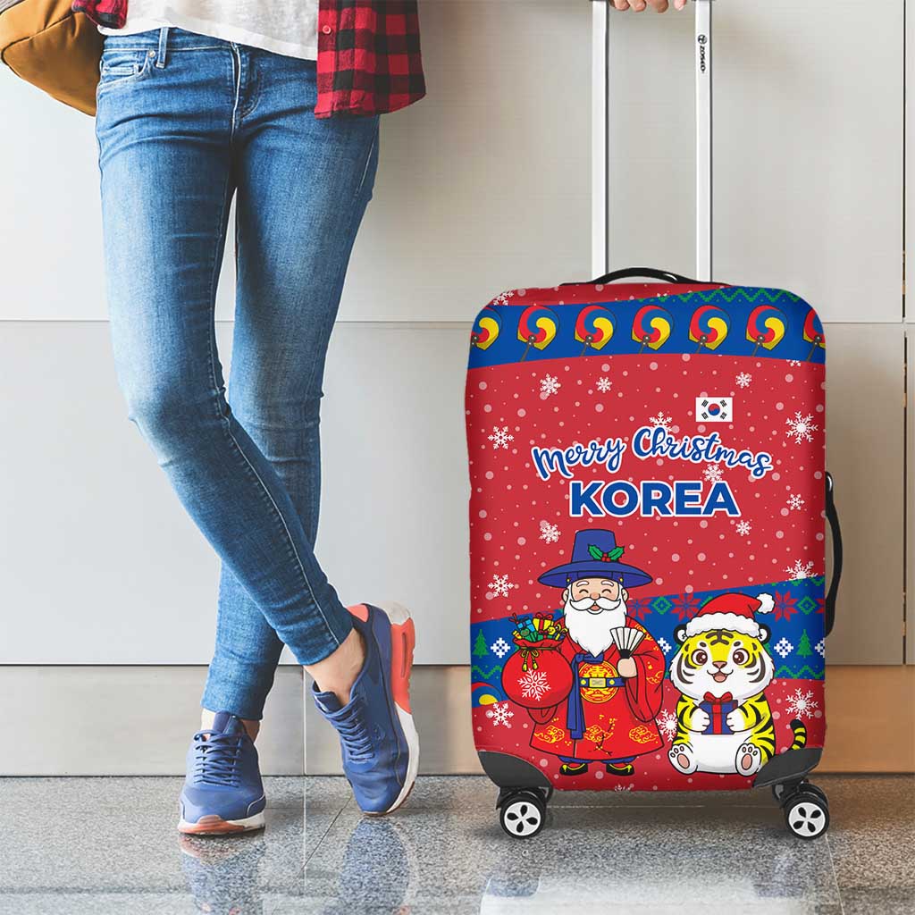 Korea Christmas Luggage Cover with Santa in Hanbok Tiger Character and Traditional Mask Pattern Design - Wonder Print Shop