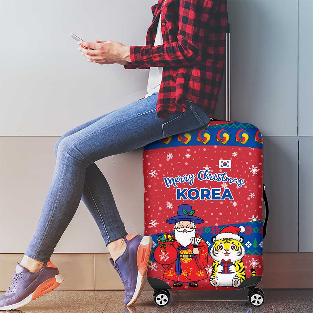 Korea Christmas Luggage Cover with Santa in Hanbok Tiger Character and Traditional Mask Pattern Design - Wonder Print Shop