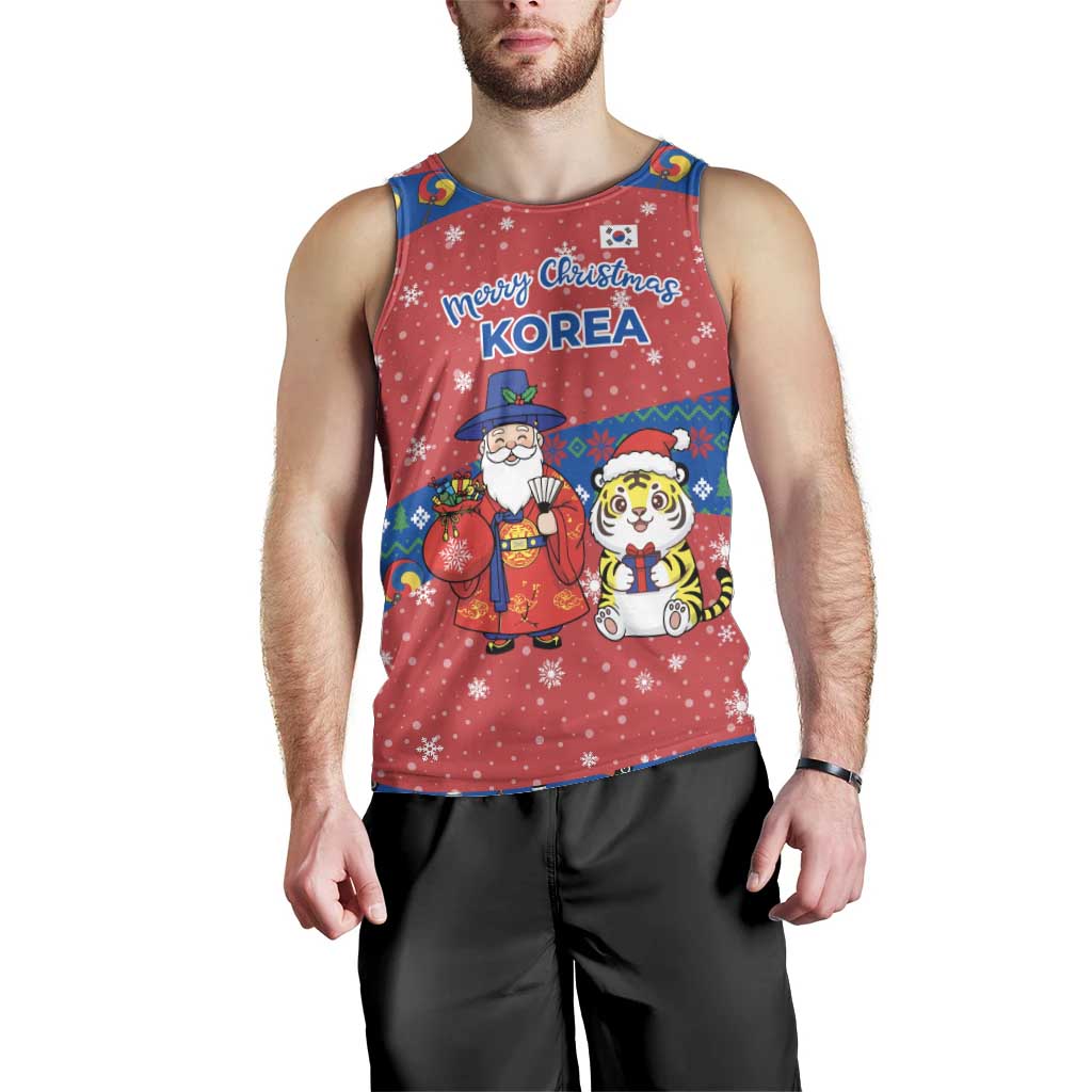 Korea Christmas Men Tank Top with Santa in Hanbok Tiger Character and Traditional Mask Pattern Design - Wonder Print Shop