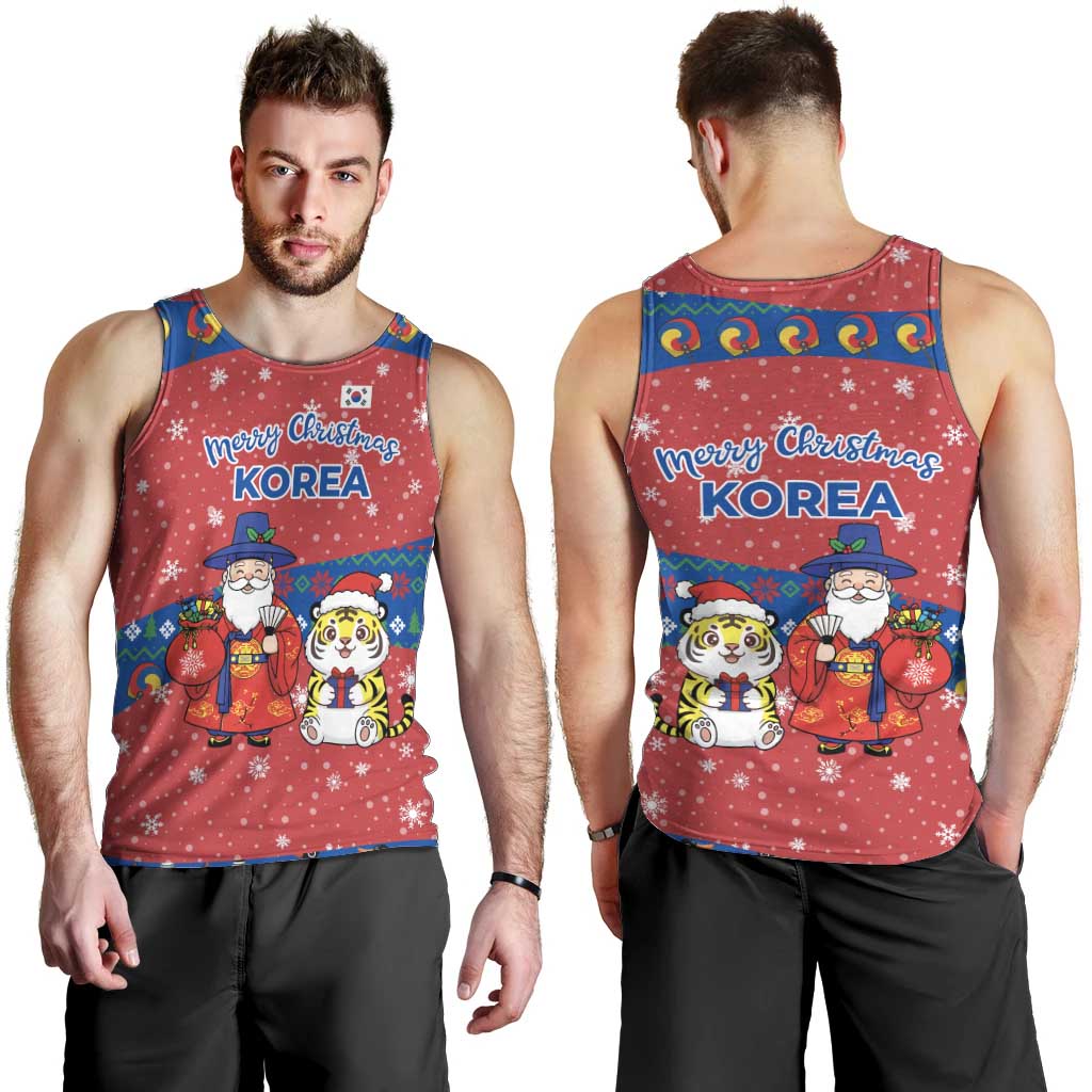 Korea Christmas Men Tank Top with Santa in Hanbok Tiger Character and Traditional Mask Pattern Design - Wonder Print Shop