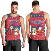 Korea Christmas Men Tank Top with Santa in Hanbok Tiger Character and Traditional Mask Pattern Design - Wonder Print Shop