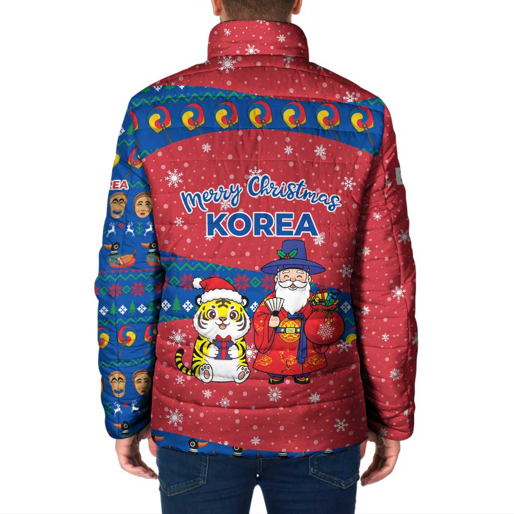 Korea Christmas Padded Jacket with Santa in Hanbok Tiger Character and Traditional Mask Pattern Design - Wonder Print Shop