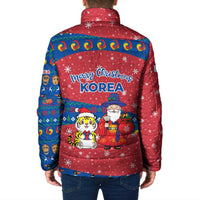 Korea Christmas Padded Jacket with Santa in Hanbok Tiger Character and Traditional Mask Pattern Design - Wonder Print Shop