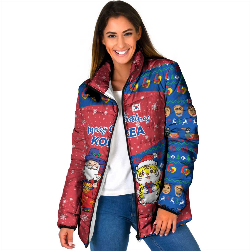 Korea Christmas Padded Jacket with Santa in Hanbok Tiger Character and Traditional Mask Pattern Design - Wonder Print Shop