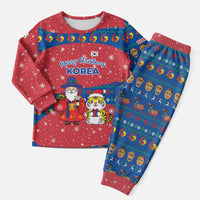 Korea Christmas Pajama Set with Santa in Hanbok Tiger Character and Traditional Mask Pattern Design - Wonder Print Shop