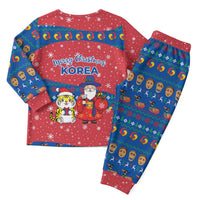 Korea Christmas Pajama Set with Santa in Hanbok Tiger Character and Traditional Mask Pattern Design - Wonder Print Shop