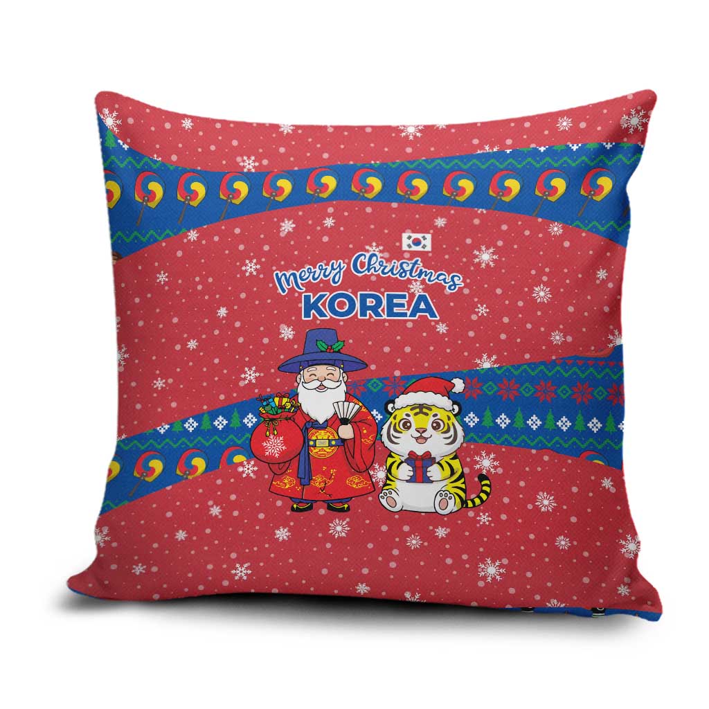Korea Christmas Pillow Cover with Santa in Hanbok Tiger Character and Traditional Mask Pattern Design - Wonder Print Shop