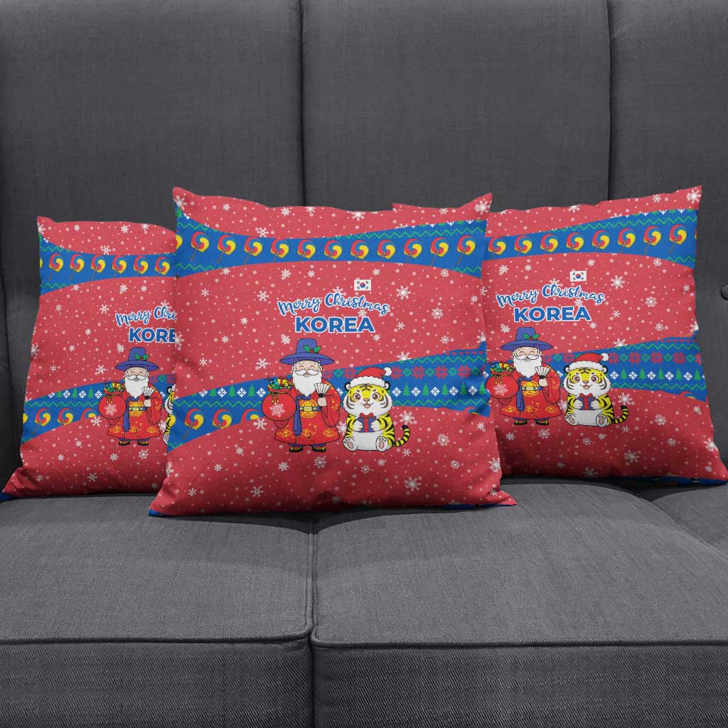 Korea Christmas Pillow Cover with Santa in Hanbok Tiger Character and Traditional Mask Pattern Design - Wonder Print Shop