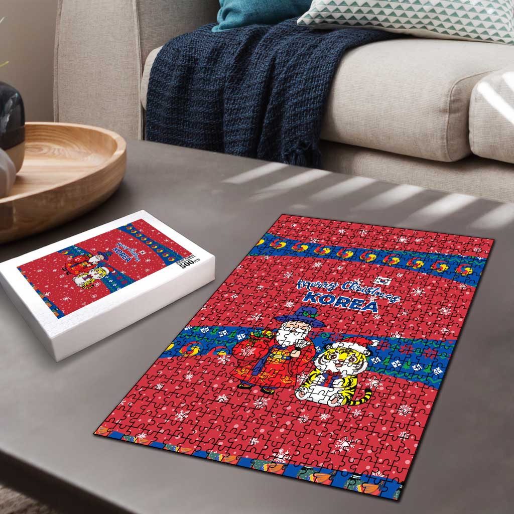 Korea Christmas Puzzle with Santa in Hanbok Tiger Character and Traditional Mask Pattern Design - Wonder Print Shop