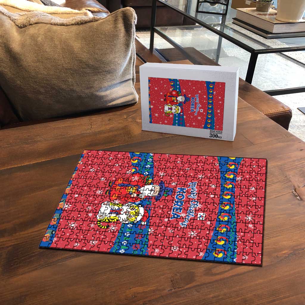Korea Christmas Puzzle with Santa in Hanbok Tiger Character and Traditional Mask Pattern Design - Wonder Print Shop