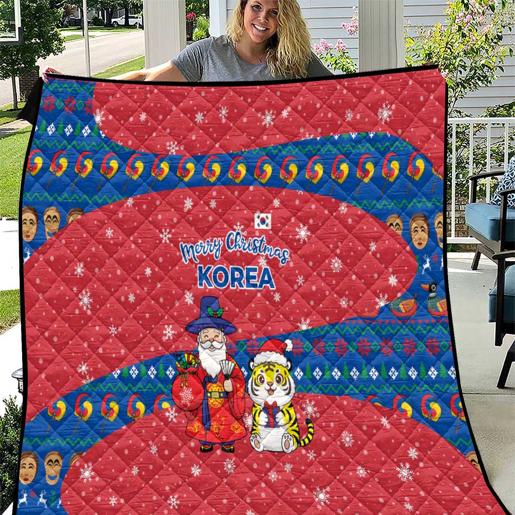 Korea Christmas Quilt with Santa in Hanbok Tiger Character and Traditional Mask Pattern Design - Wonder Print Shop