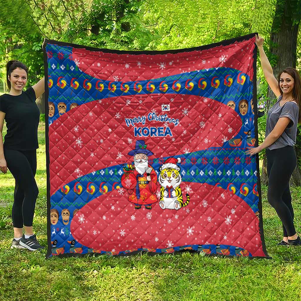 Korea Christmas Quilt with Santa in Hanbok Tiger Character and Traditional Mask Pattern Design - Wonder Print Shop