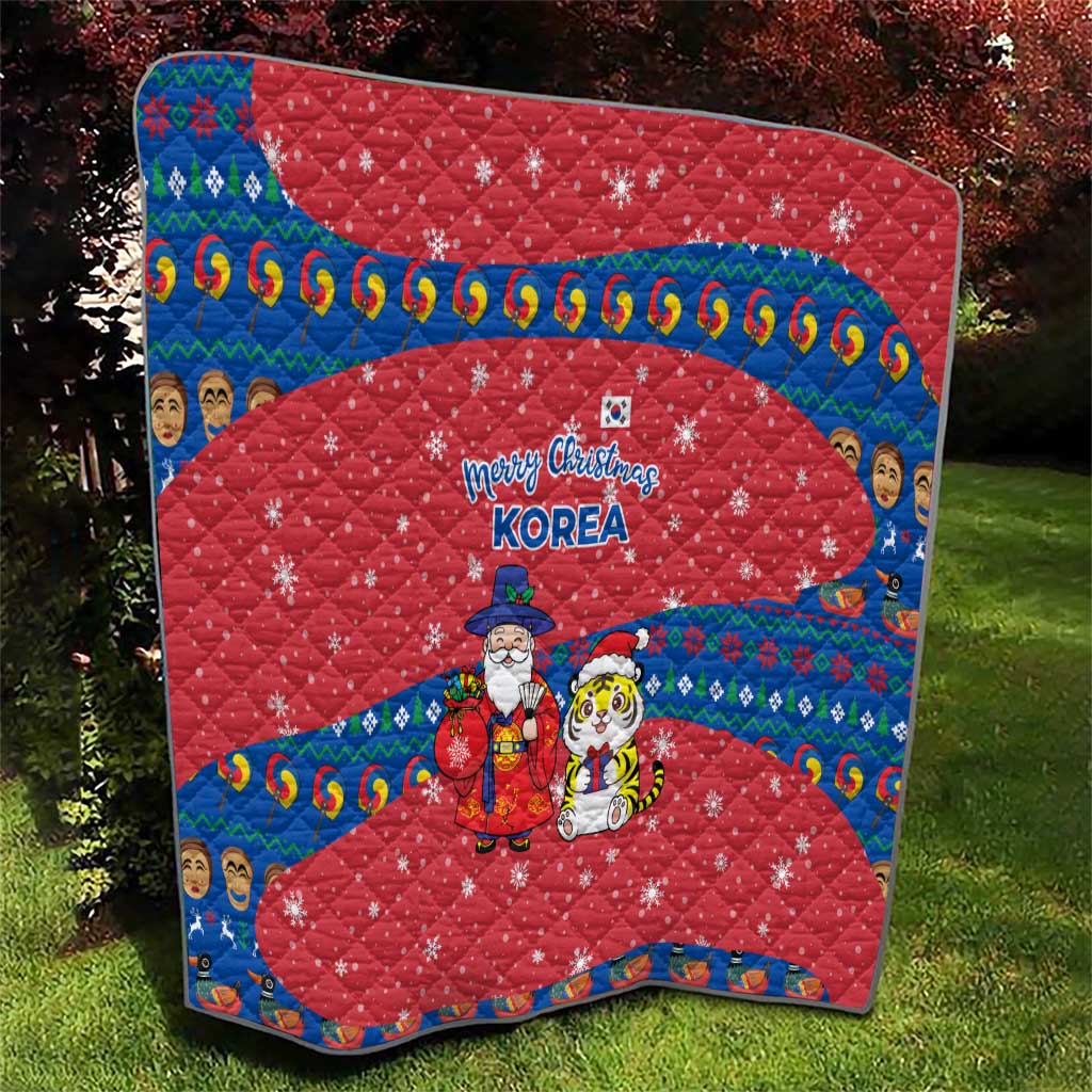 Korea Christmas Quilt with Santa in Hanbok Tiger Character and Traditional Mask Pattern Design - Wonder Print Shop