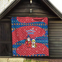Korea Christmas Quilt with Santa in Hanbok Tiger Character and Traditional Mask Pattern Design - Wonder Print Shop