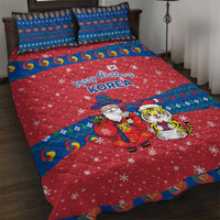Korea Christmas Quilt Bed Set with Santa in Hanbok Tiger Character and Traditional Mask Pattern Design - Wonder Print Shop
