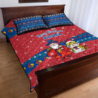 Korea Christmas Quilt Bed Set with Santa in Hanbok Tiger Character and Traditional Mask Pattern Design - Wonder Print Shop
